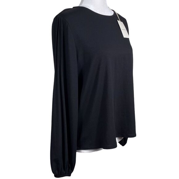 NWT Garnet Hill Knit Top Size Medium Black Pintuck Puff Long Sleeve Crew Neck - Picture 6 of 16